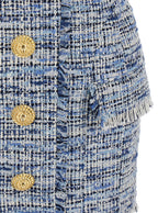 Balmain Women Blue Dress With Frayed Details In Tweed Woman