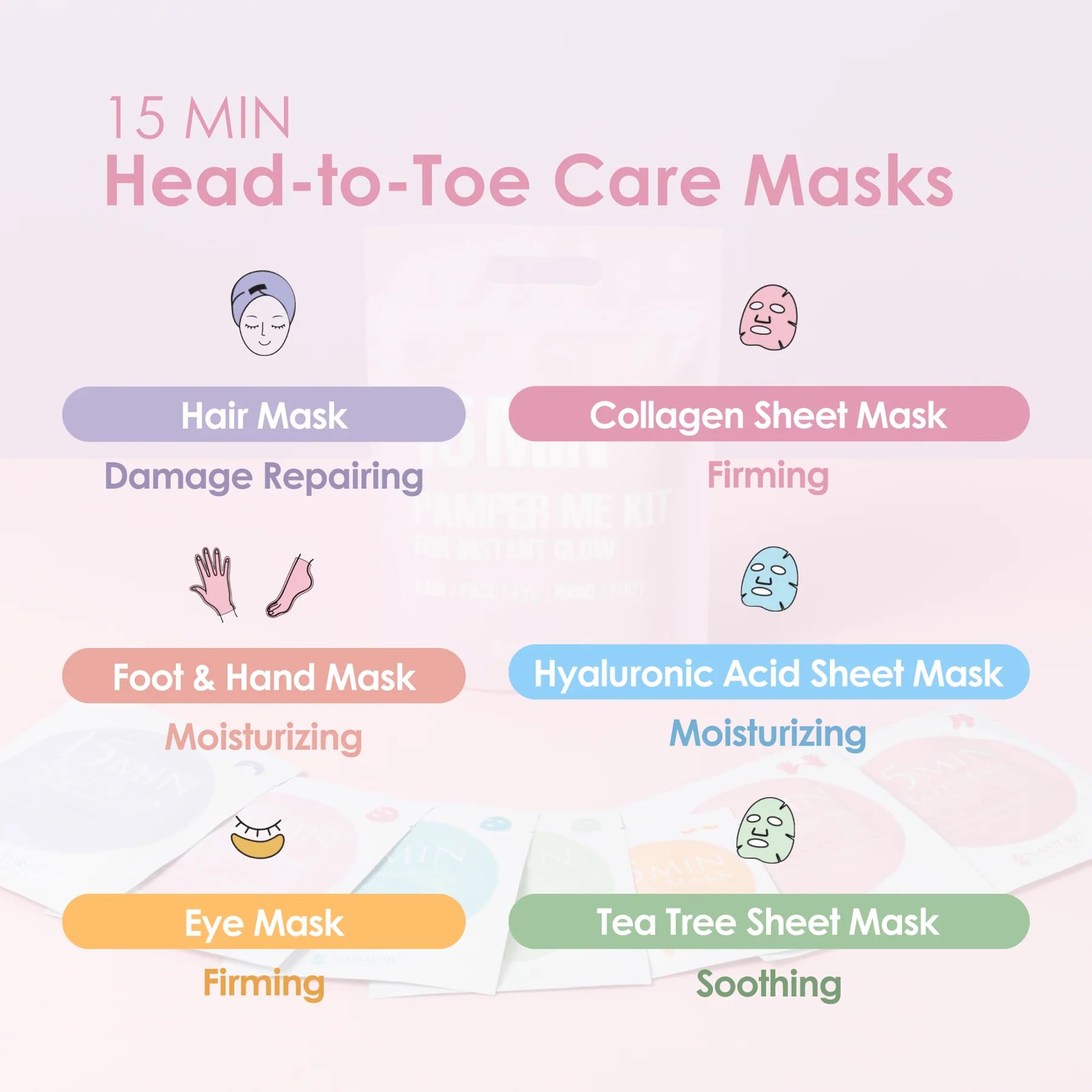 Naisture 15 Min Pamper Me Kit Korean Spa Skincare Gift Set for Women-Head to Toe with Hair, Face, Eye, Hand, & Foot Masks (7 pcs)