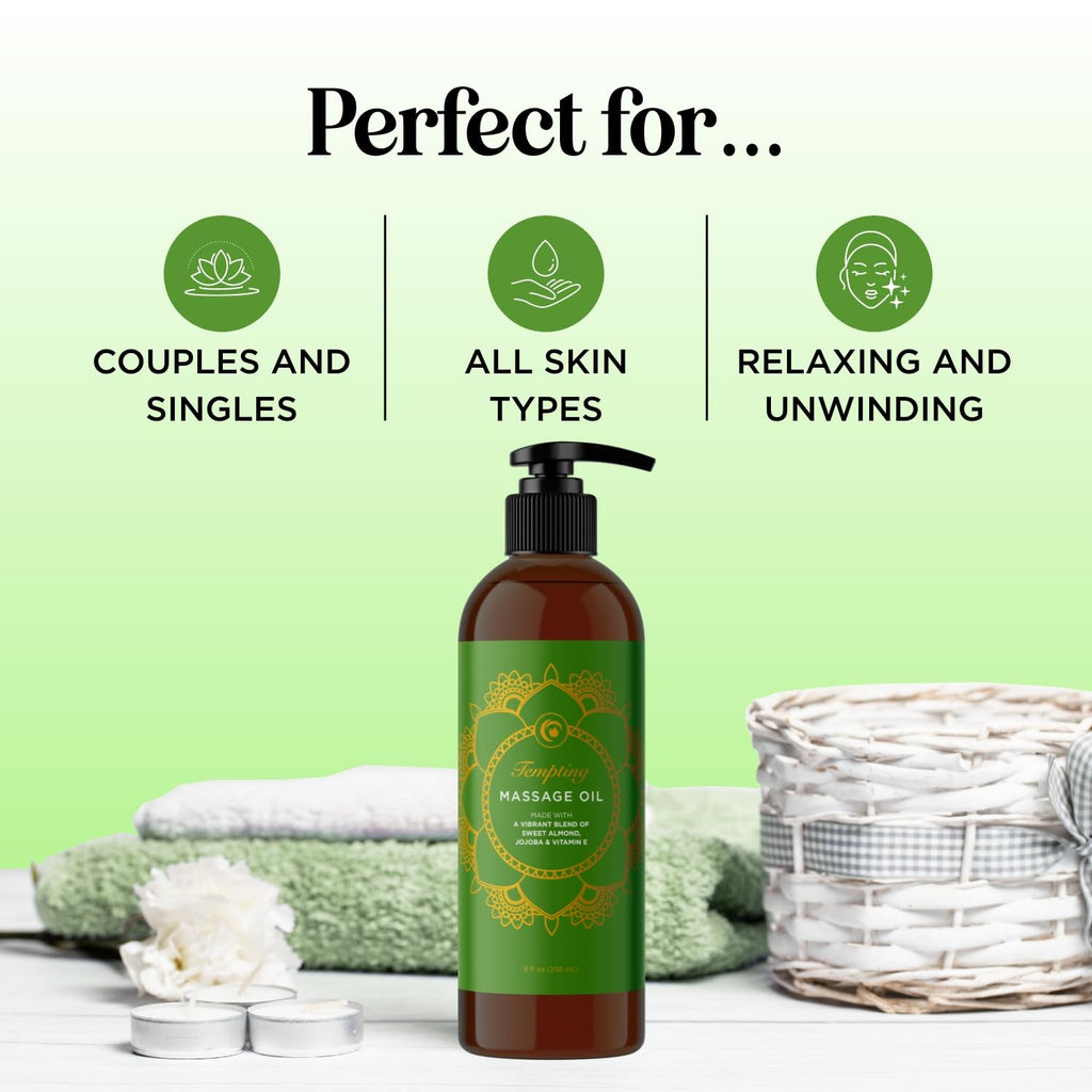 Aromatherapy Sensual Massage Oil for Couples - Relaxing Lavender Massaging Oil for Massage Therapy with Vitamin E Jojoba & Sweet Almond - Naturally Scented Vegan Non GMO & Gluten Free (8 Fl Oz)