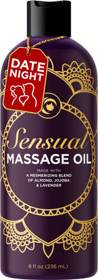 Aromatherapy Sensual Massage Oil for Couples - Relaxing Lavender Massaging Oil for Massage Therapy with Vitamin E Jojoba & Sweet Almond - Naturally Scented Vegan Non GMO & Gluten Free (8 Fl Oz)
