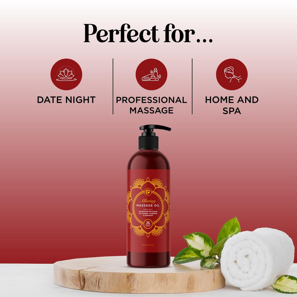 Aromatherapy Sensual Massage Oil for Couples - Relaxing Lavender Massaging Oil for Massage Therapy with Vitamin E Jojoba & Sweet Almond - Naturally Scented Vegan Non GMO & Gluten Free (8 Fl Oz)