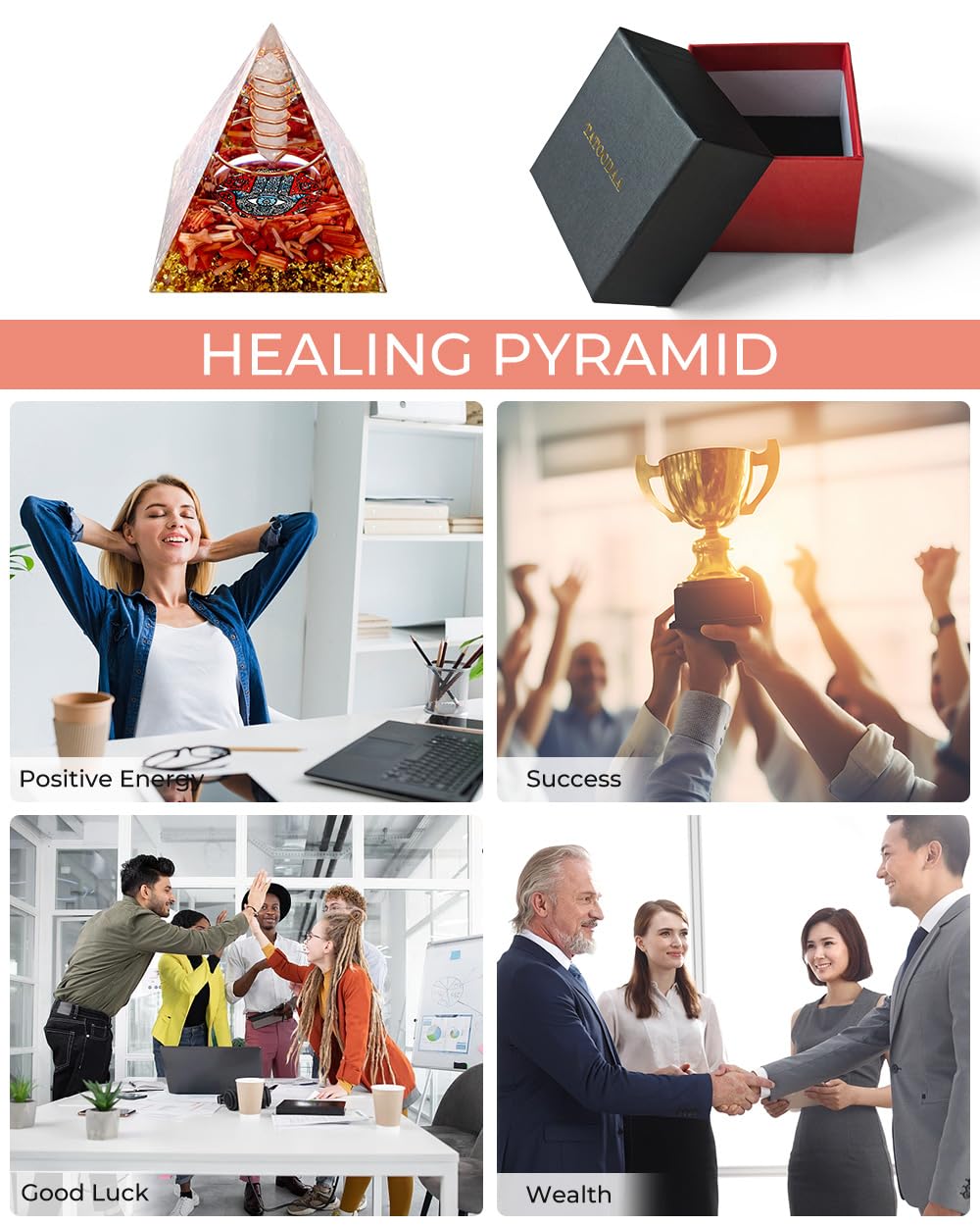 Crystals and Healing Stones Set - Chakra Crystals Gift for Women, Thumb Worry Stones, Chakra Bracelets, 7 Chakra Stones Set, Orgone Pyramid for Positive Energy Balance, Birthday Gifts for Women