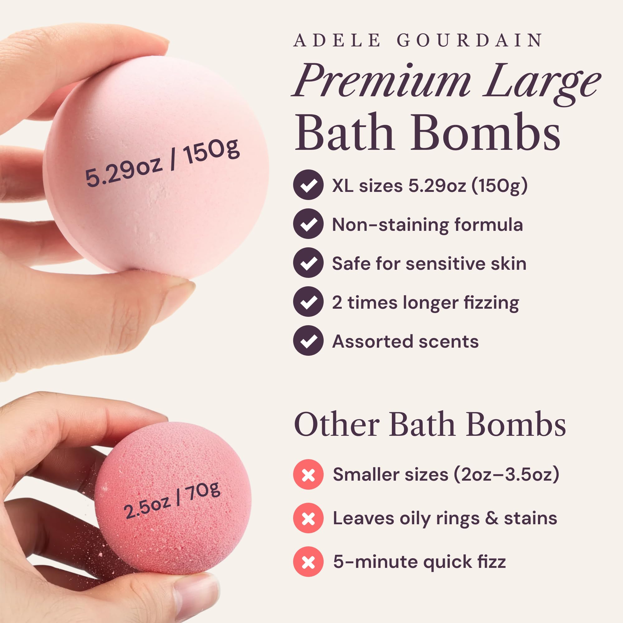 ADELEGOURDAIN Bath Bombs Set 7 pcs - Gift Set for Women, 200g Extra Large Oversized, Mineral Bath Bombs for Sensitive Skin, Gift Set Box for Her Birthday