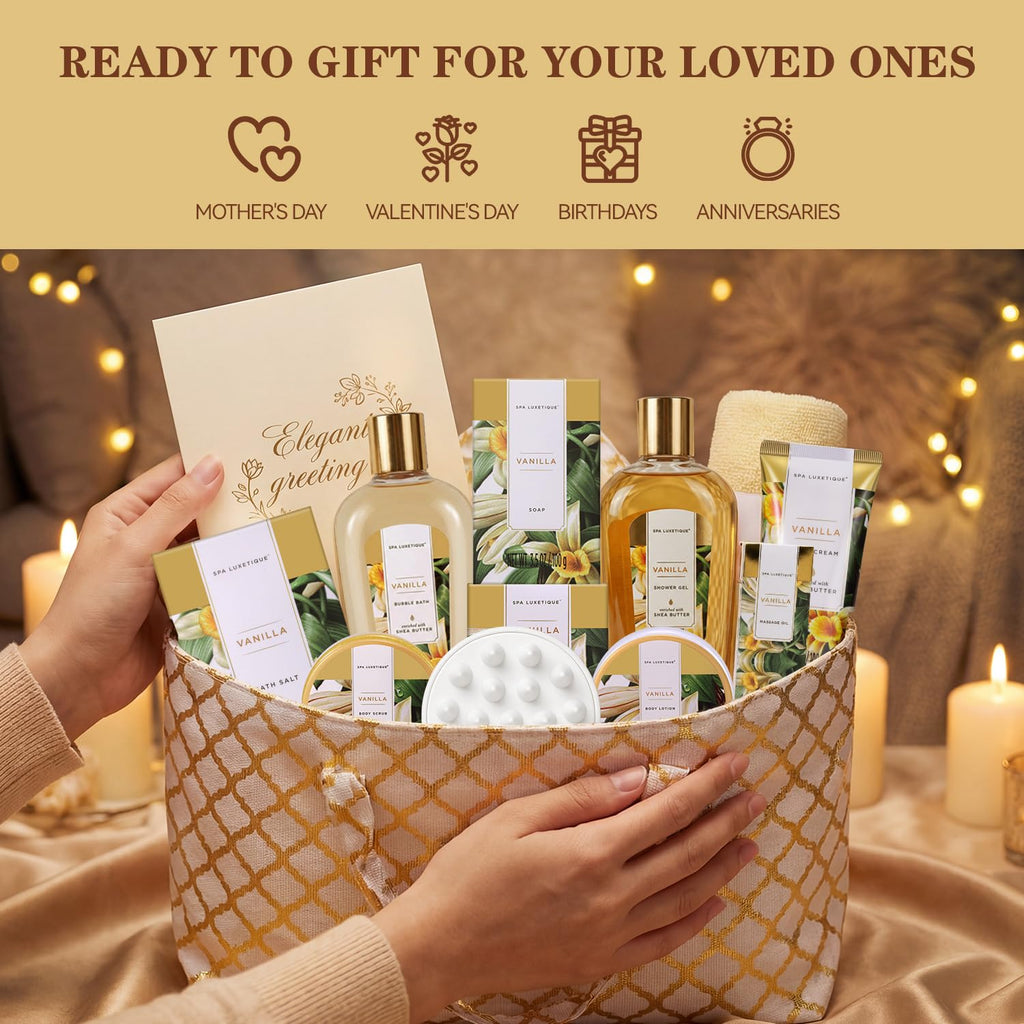 Spa Luxetique Gifts for Women Lavender Gift Baskets for Women 15pcs Bath and Body Work Gift Set With Tote Bag Bath Sets for Women Mothers Day Gifts for Her