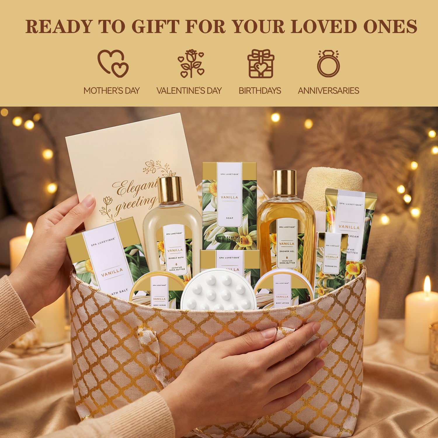 Spa Luxetique Gifts for Women Lavender Gift Baskets for Women 15pcs Bath and Body Work Gift Set With Tote Bag Bath Sets for Women Mothers Day Gifts for Her