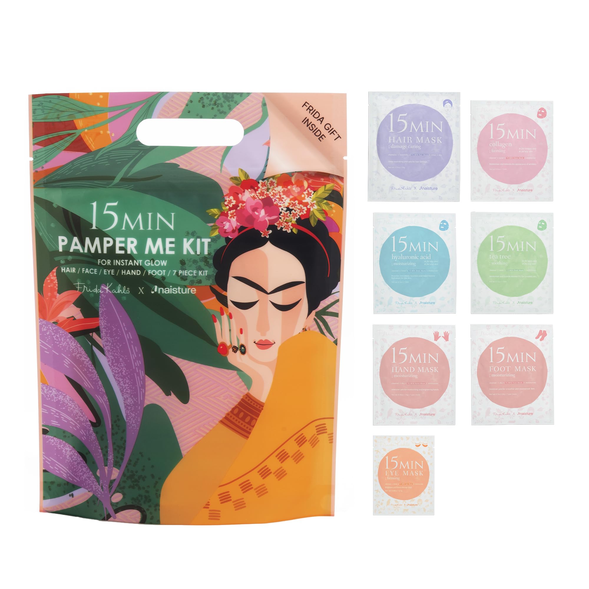 Naisture 15 Min Pamper Me Kit Korean Spa Skincare Gift Set for Women-Head to Toe with Hair, Face, Eye, Hand, & Foot Masks (7 pcs)