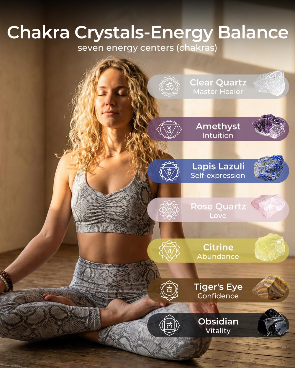 Crystals and Healing Stones Set - Chakra Crystals Gift for Women, Thumb Worry Stones, Chakra Bracelets, 7 Chakra Stones Set, Orgone Pyramid for Positive Energy Balance, Birthday Gifts for Women