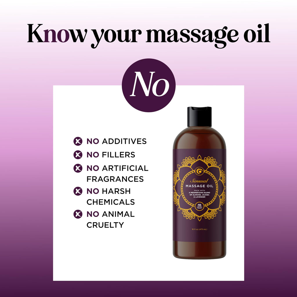 Aromatherapy Sensual Massage Oil for Couples - Relaxing Lavender Massaging Oil for Massage Therapy with Vitamin E Jojoba & Sweet Almond - Naturally Scented Vegan Non GMO & Gluten Free (8 Fl Oz)