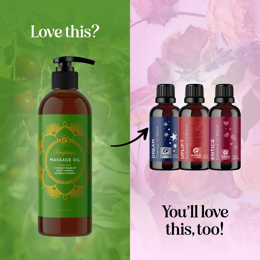 Aromatherapy Sensual Massage Oil for Couples - Relaxing Lavender Massaging Oil for Massage Therapy with Vitamin E Jojoba & Sweet Almond - Naturally Scented Vegan Non GMO & Gluten Free (8 Fl Oz)