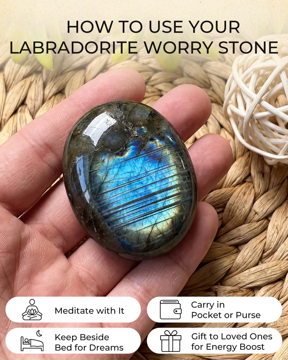 Crystals and Healing Stones Set - Chakra Crystals Gift for Women, Thumb Worry Stones, Chakra Bracelets, 7 Chakra Stones Set, Orgone Pyramid for Positive Energy Balance, Birthday Gifts for Women