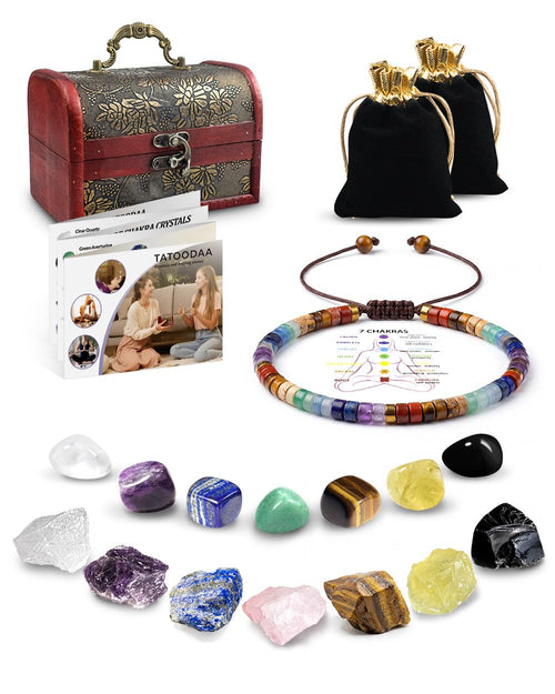 Crystals and Healing Stones Set - Chakra Crystals Gift for Women, Thumb Worry Stones, Chakra Bracelets, 7 Chakra Stones Set, Orgone Pyramid for Positive Energy Balance, Birthday Gifts for Women