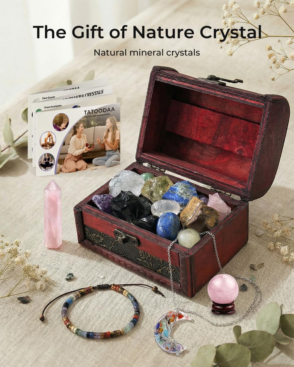 Crystals and Healing Stones Set - Chakra Crystals Gift for Women, Thumb Worry Stones, Chakra Bracelets, 7 Chakra Stones Set, Orgone Pyramid for Positive Energy Balance, Birthday Gifts for Women