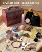 Crystals and Healing Stones Set - Chakra Crystals Gift for Women, Thumb Worry Stones, Chakra Bracelets, 7 Chakra Stones Set, Orgone Pyramid for Positive Energy Balance, Birthday Gifts for Women