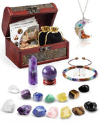 Crystals and Healing Stones Set - Chakra Crystals Gift for Women, Thumb Worry Stones, Chakra Bracelets, 7 Chakra Stones Set, Orgone Pyramid for Positive Energy Balance, Birthday Gifts for Women