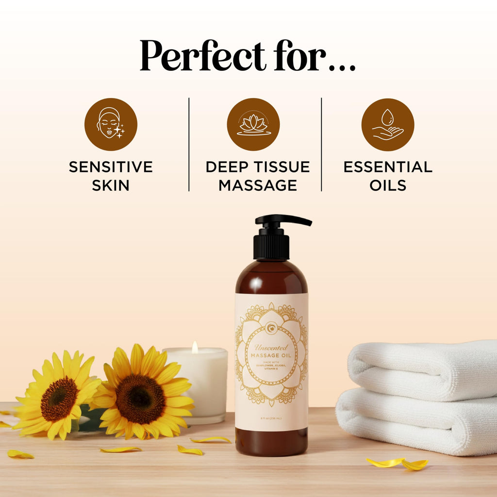 Aromatherapy Sensual Massage Oil for Couples - Relaxing Lavender Massaging Oil for Massage Therapy with Vitamin E Jojoba & Sweet Almond - Naturally Scented Vegan Non GMO & Gluten Free (8 Fl Oz)