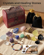 Crystals and Healing Stones Set - Chakra Crystals Gift for Women, Thumb Worry Stones, Chakra Bracelets, 7 Chakra Stones Set, Orgone Pyramid for Positive Energy Balance, Birthday Gifts for Women