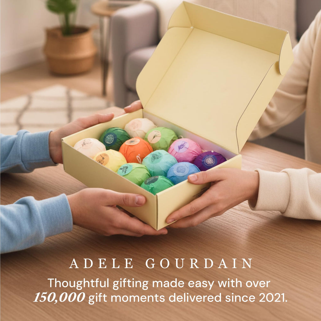 ADELEGOURDAIN Bath Bombs Set 7 pcs - Gift Set for Women, 200g Extra Large Oversized, Mineral Bath Bombs for Sensitive Skin, Gift Set Box for Her Birthday
