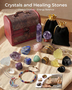 Crystals and Healing Stones Set - Chakra Crystals Gift for Women, Thumb Worry Stones, Chakra Bracelets, 7 Chakra Stones Set, Orgone Pyramid for Positive Energy Balance, Birthday Gifts for Women