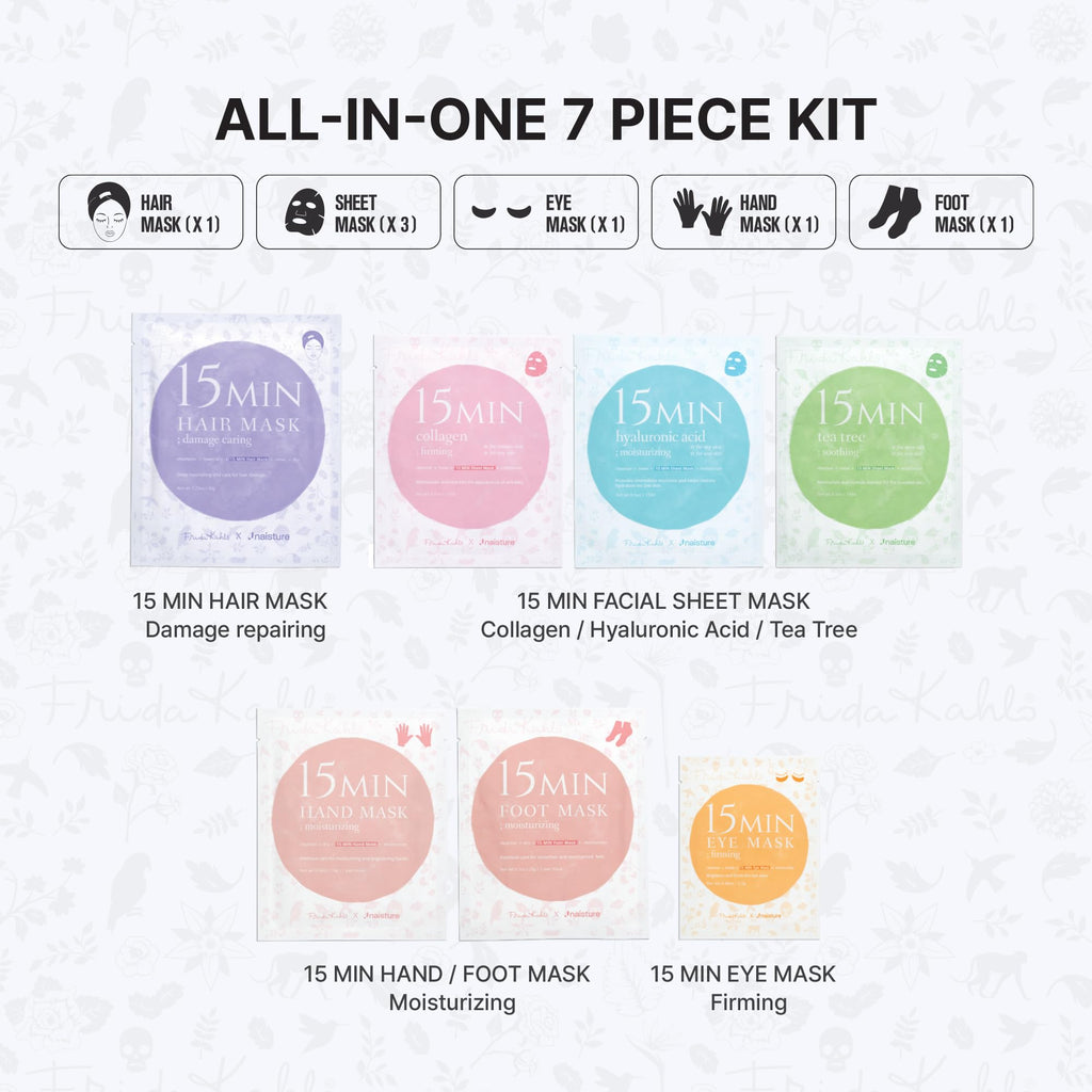 Naisture 15 Min Pamper Me Kit Korean Spa Skincare Gift Set for Women-Head to Toe with Hair, Face, Eye, Hand, & Foot Masks (7 pcs)