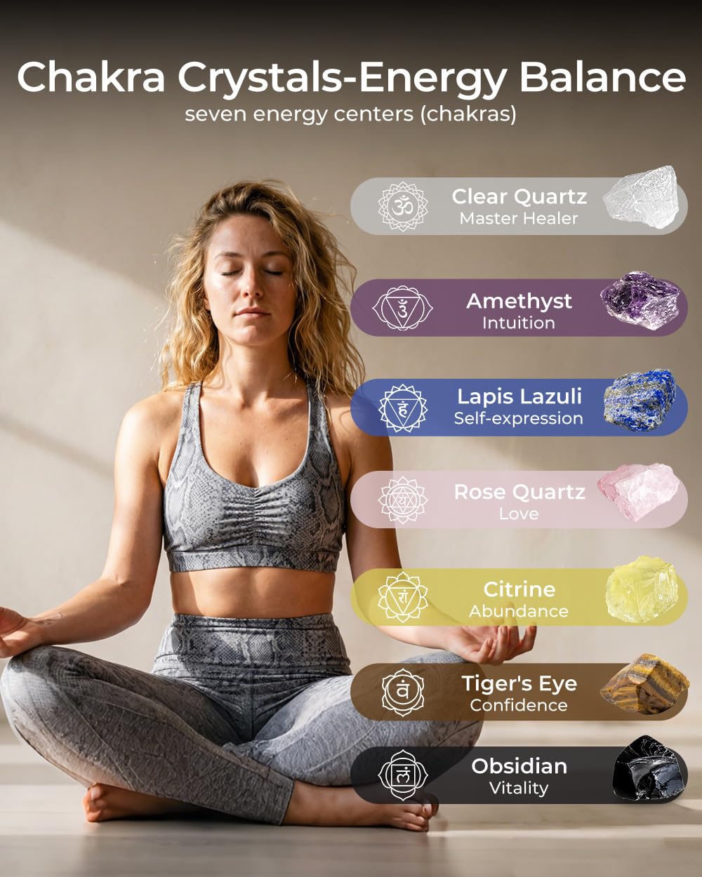 Crystals and Healing Stones Set - Chakra Crystals Gift for Women, Thumb Worry Stones, Chakra Bracelets, 7 Chakra Stones Set, Orgone Pyramid for Positive Energy Balance, Birthday Gifts for Women