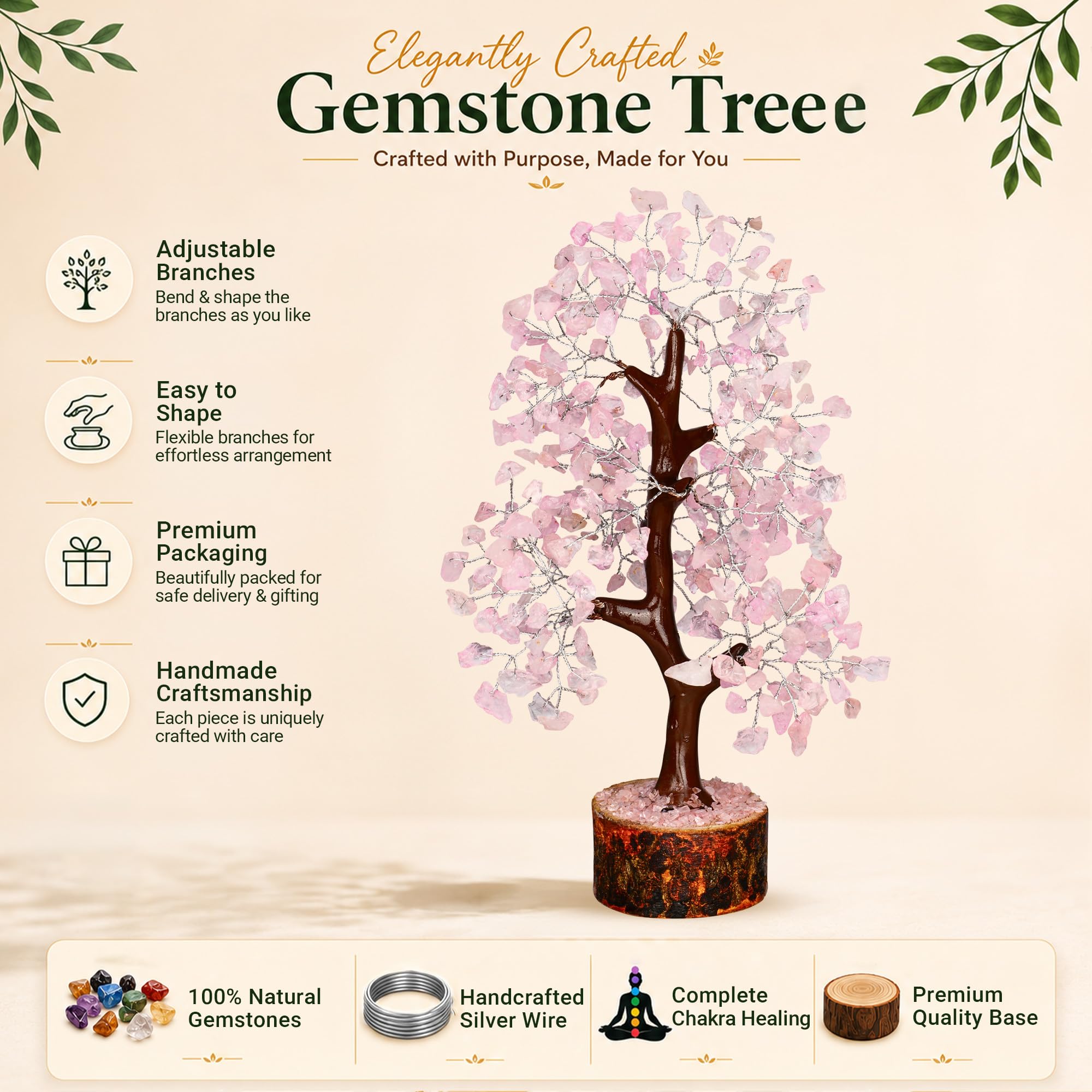 PYOR 7 Chakra Tree of Life Crystal Tree - Seven Chakra Healing Crystals & Stones for Chakra Balancing | Meditation | Reiki | Yoga Decor | Spiritual Gift | Gift for Woman