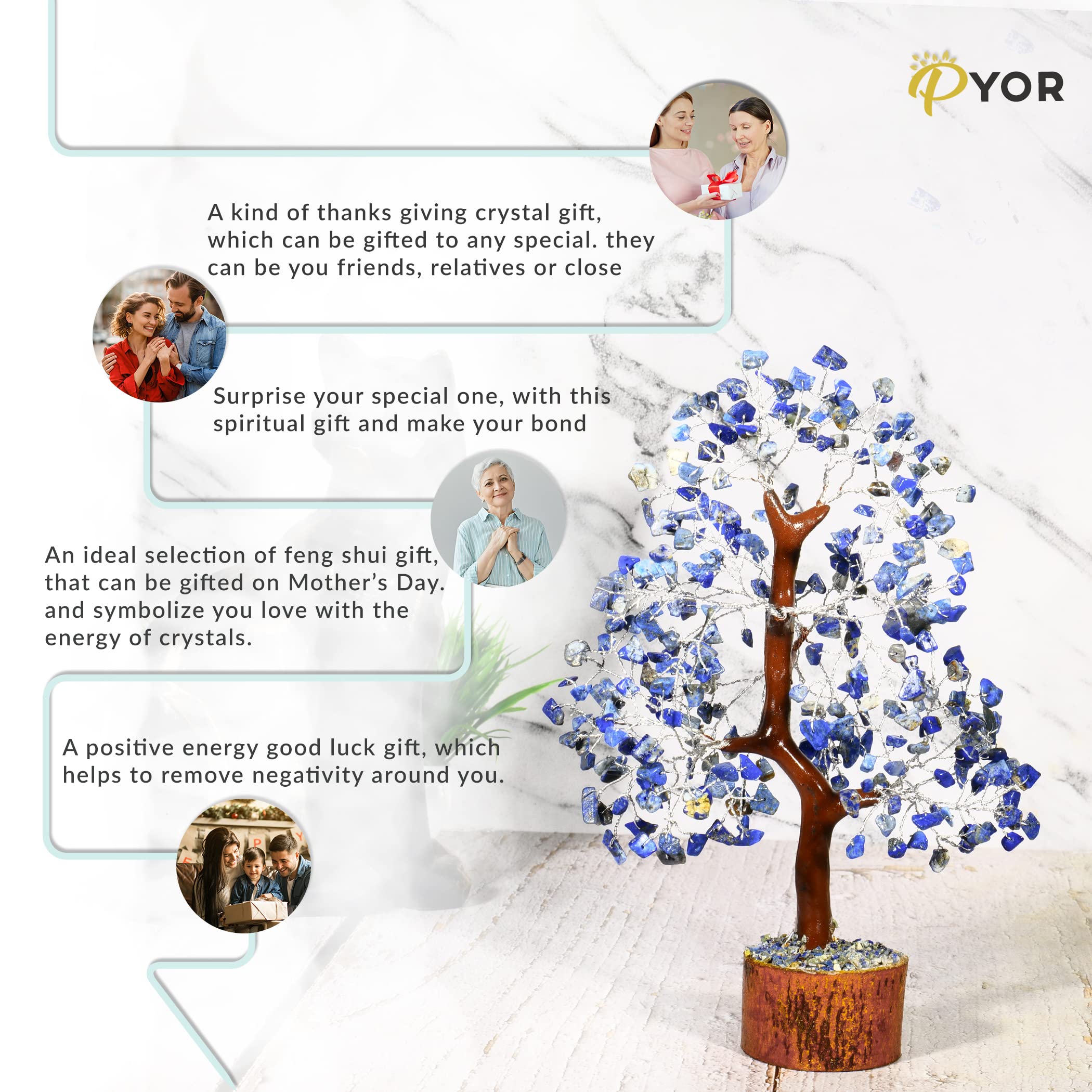 PYOR 7 Chakra Tree of Life Crystal Tree - Seven Chakra Healing Crystals & Stones for Chakra Balancing | Meditation | Reiki | Yoga Decor | Spiritual Gift | Gift for Woman