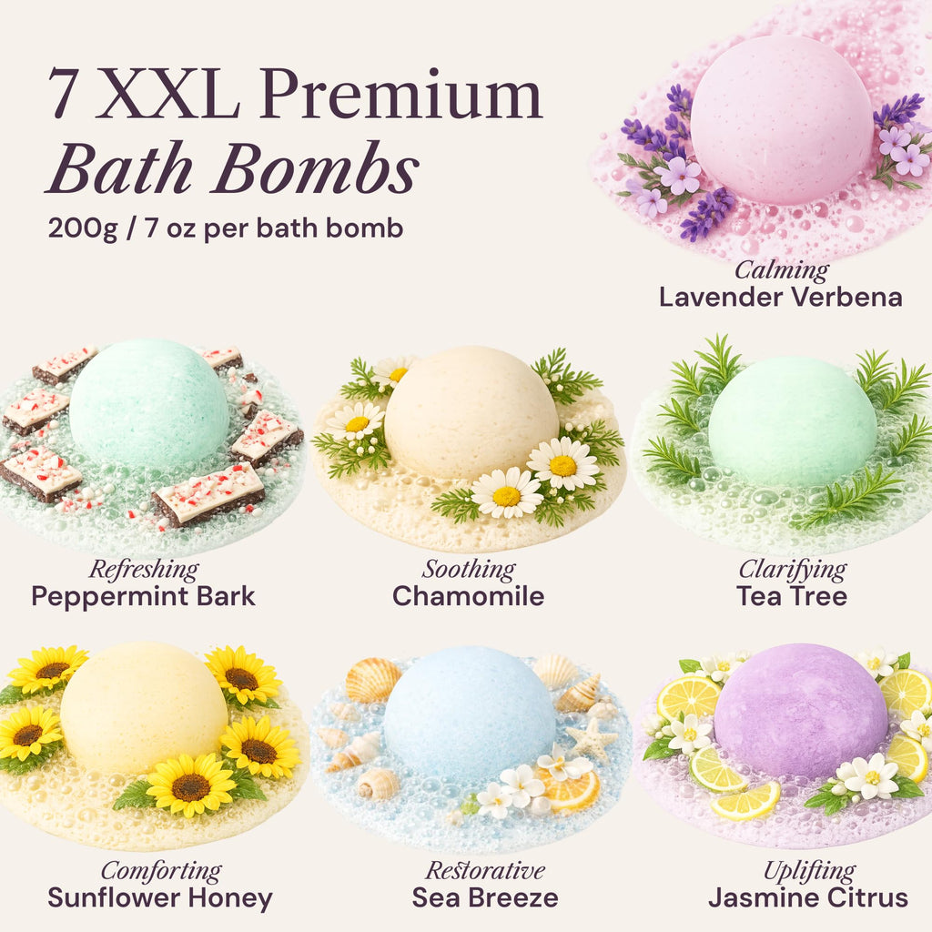 ADELEGOURDAIN Bath Bombs Set 7 pcs - Gift Set for Women, 200g Extra Large Oversized, Mineral Bath Bombs for Sensitive Skin, Gift Set Box for Her Birthday