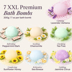 ADELEGOURDAIN Bath Bombs Set 7 pcs - Gift Set for Women, 200g Extra Large Oversized, Mineral Bath Bombs for Sensitive Skin, Gift Set Box for Her Birthday