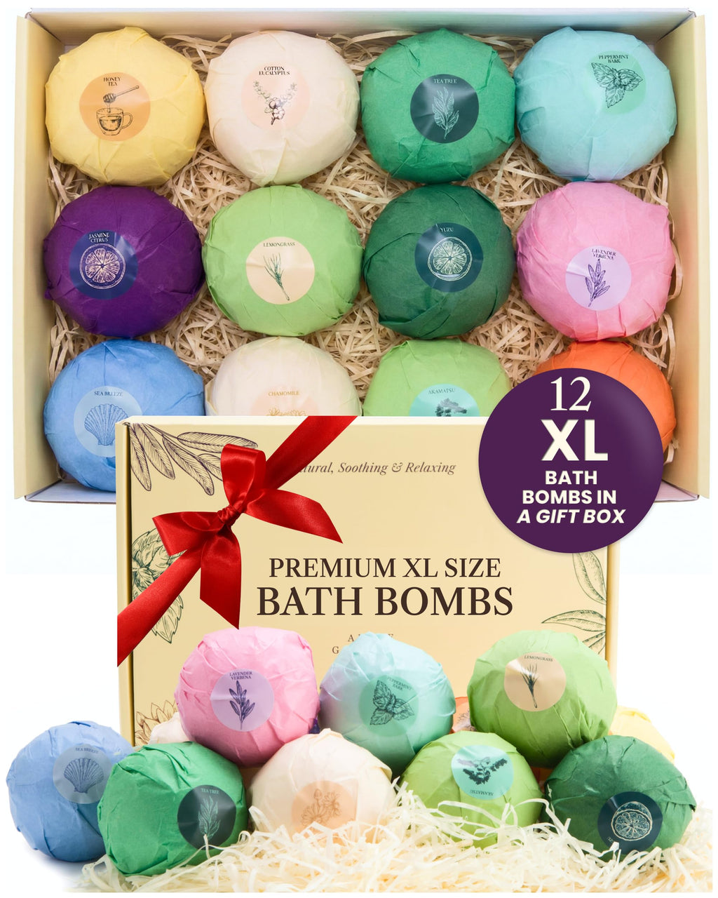 ADELEGOURDAIN Bath Bombs Set 7 pcs - Gift Set for Women, 200g Extra Large Oversized, Mineral Bath Bombs for Sensitive Skin, Gift Set Box for Her Birthday
