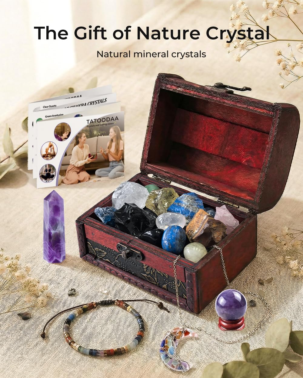Crystals and Healing Stones Set - Chakra Crystals Gift for Women, Thumb Worry Stones, Chakra Bracelets, 7 Chakra Stones Set, Orgone Pyramid for Positive Energy Balance, Birthday Gifts for Women