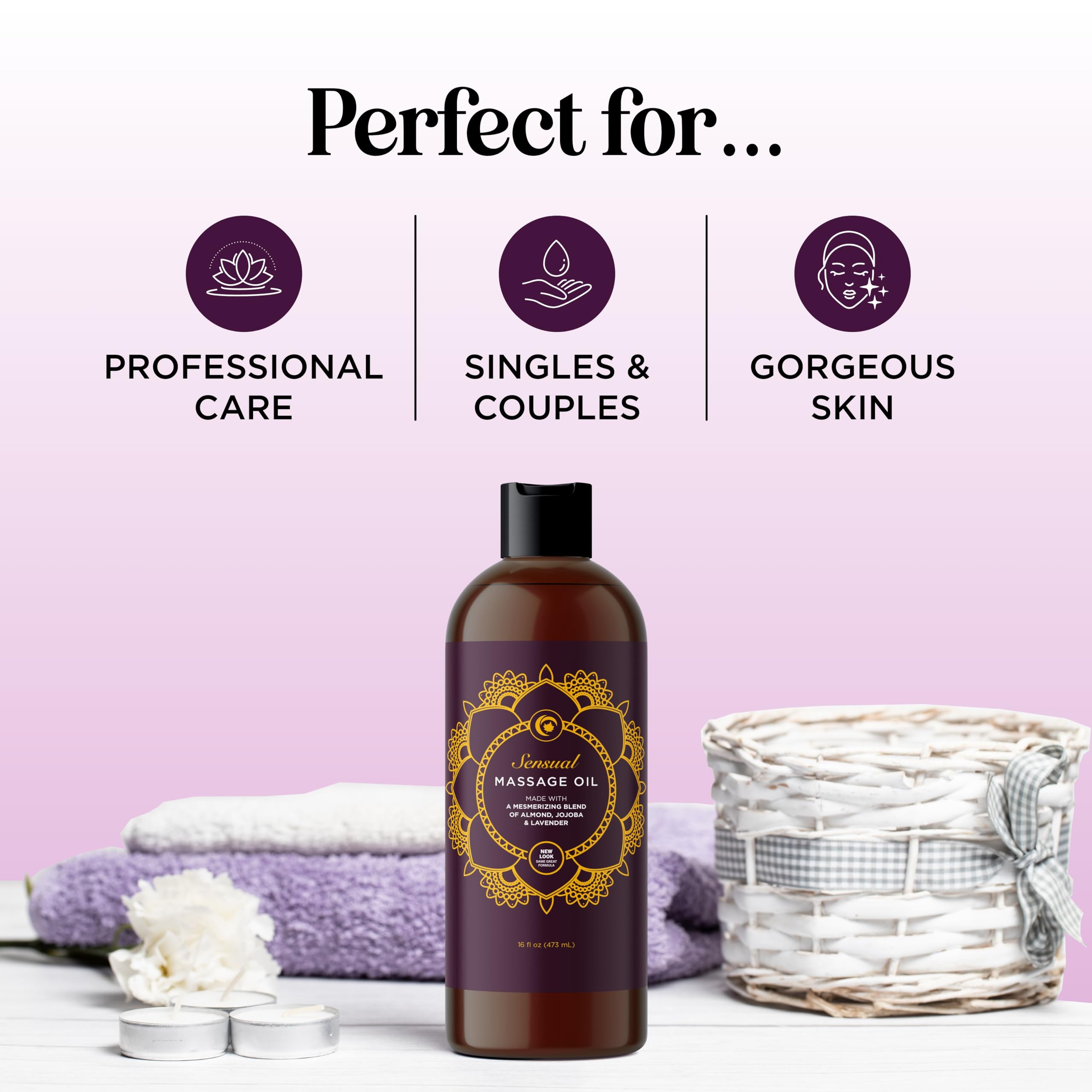 Aromatherapy Sensual Massage Oil for Couples - Relaxing Lavender Massaging Oil for Massage Therapy with Vitamin E Jojoba & Sweet Almond - Naturally Scented Vegan Non GMO & Gluten Free (8 Fl Oz)
