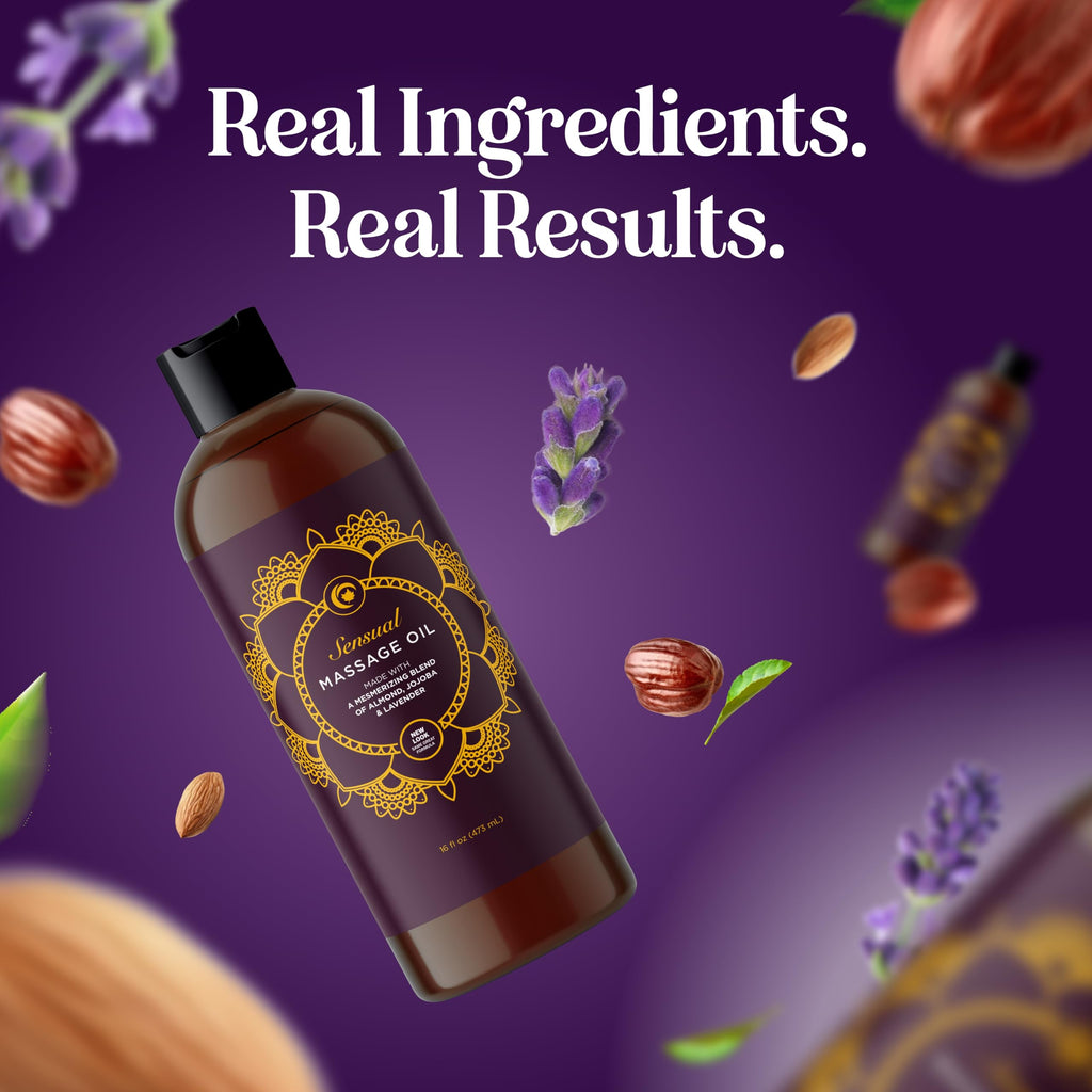 Aromatherapy Sensual Massage Oil for Couples - Relaxing Lavender Massaging Oil for Massage Therapy with Vitamin E Jojoba & Sweet Almond - Naturally Scented Vegan Non GMO & Gluten Free (8 Fl Oz)