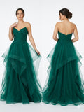 Elegant Gown with Fitted Bustier and Multi-Layered Skirt
